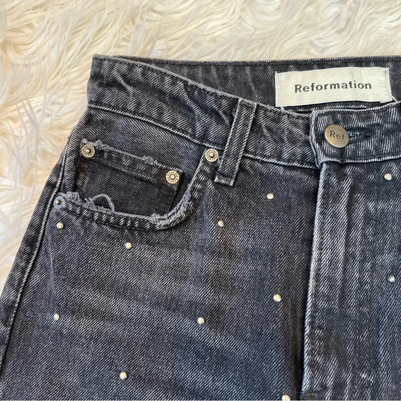 NWOT Reformation Harley Studded High Rise Slim Jeans Pacific Black Denim 24 - Picture 6 of 12